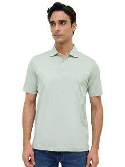Park Avenue - Men Green Solid/Plain Pure Cotton Polo T-Shirt