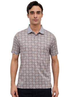 Park Avenue - Men Grey Printed Pure Cotton Polo T-Shirt