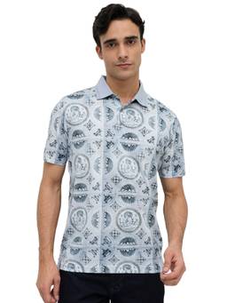 Park Avenue - Men Grey Printed Pure Cotton Polo T-Shirt