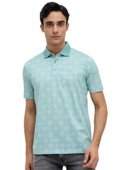 Park Avenue - Men Blue Printed Pure Cotton Polo T-Shirt