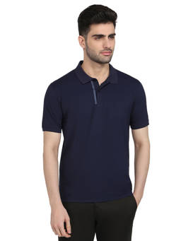 Park Avenue - Men Blue Solid/Plain Cotton Blend Polo T-Shirt