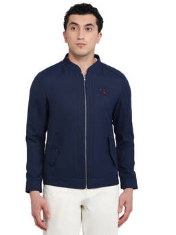 Raymond - Men Navy Blue Solid/Plain Polyester Blend Jacket