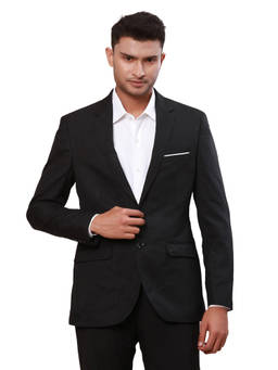 Raymond - Men Black Solid/Plain Polyester Blend Blazer