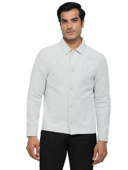 Raymond - Men Grey Self Design Pure Cotton Jacket