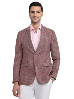 Raymond - Men Maroon Checks Polyester Blend Blazer