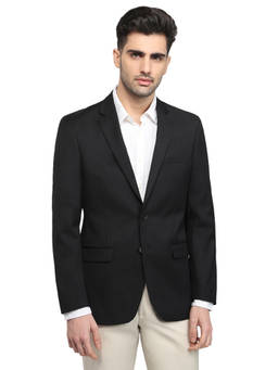 Raymond - Men Black Solid/Plain Polyester Blend Blazer