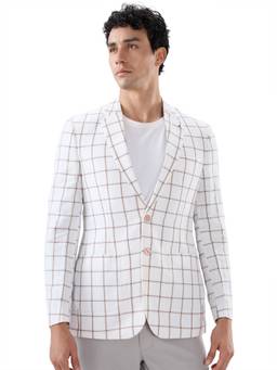 Raymond - Men Brown Checks Cotton Linen Blazer