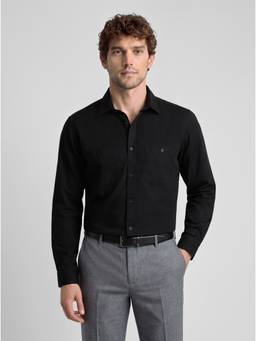 Reid & Taylor - Men Black Solid/Plain Pure Cotton Shirt
