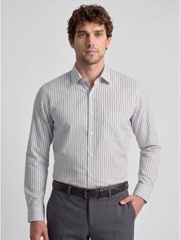 Reid & Taylor - Men Grey Stripes Pure Cotton Shirt