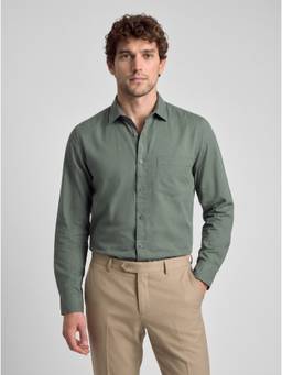 Reid & Taylor - Men Green Solid/Plain Cotton Linen Shirt