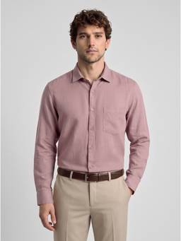 Reid & Taylor - Men Mauve Solid/Plain Cotton Linen Shirt