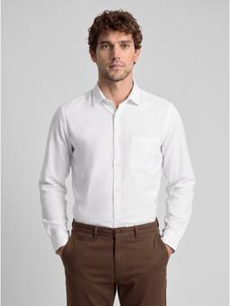 Reid & Taylor - Men White Solid/Plain Cotton Linen Shirt