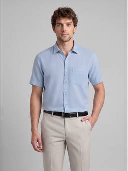 Reid & Taylor - Men Blue Solid/Plain Cotton Linen Shirt