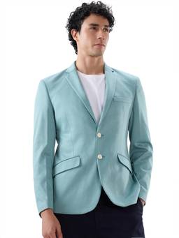 Parx - Men Green Solid/Plain Terry Rayon Blend Blazer