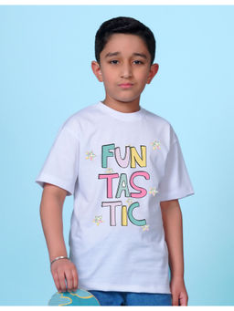 Nusyl - Boys White Typography Oversized T-Shirt