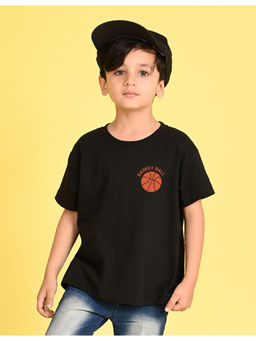 Nusyl - Boys Black Typography Cotton Blend Oversized T-Shirt