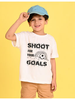 Nusyl - Boys White Shoot for Your Goals Typography Oversized T-Shirt