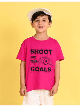 Nusyl - Boys Pink Shoot for Your Goals Typography Oversized T-Shirt