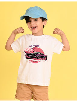 Nusyl - Boys White Printed Cotton Blend Oversized T-Shirt