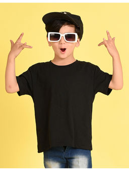 Nusyl - Boys Black Graphic Cotton Blend Oversized T-Shirt