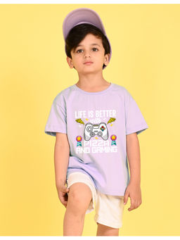 Nusyl - Boys Purple Life Is Better Text Cotton Blend Oversized T-Shirt