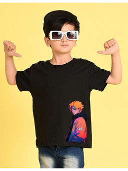 Nusyl - Boys Black Naruto Graphic Short Sleeve Cotton Blend Oversized T-Shirt
