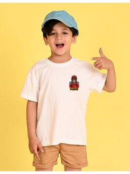 Nusyl - Boys White Monkey Funky Graphic Cotton Blend Oversized T-Shirt