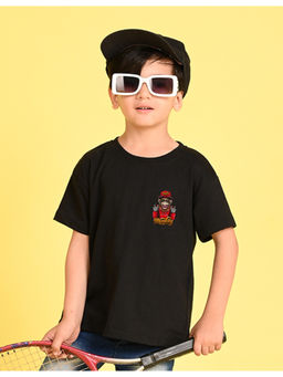 Nusyl - Boys Black Monkey Funky Graphic Cotton Blend Oversized T-Shirt