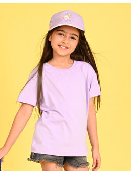 Nusyl - Girls Purple Solid Oversized T-Shirt