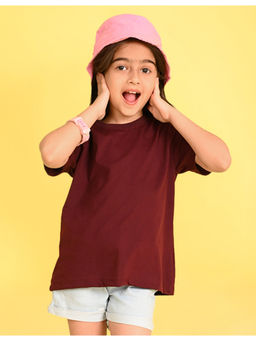 Nusyl - Girls Maroon Solid Oversized T-Shirt