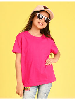 Nusyl - Girls Hot Pink Solid Oversized T-Shirt