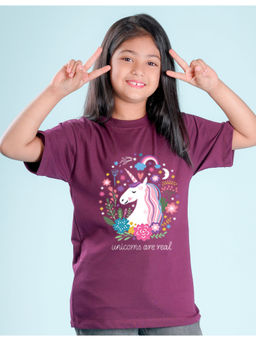 Nusyl - Girls Dark Purple Graphic Oversized T-Shirt