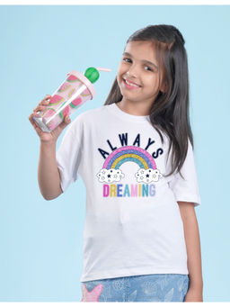 Nusyl - Girls White Printed Oversized T-Shirt