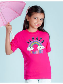 Nusyl - Girls Hot Pink Printed Oversized T-Shirt