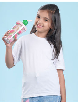 Nusyl - Girls White Graphic Oversized T-Shirt