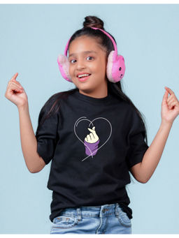 Nusyl - Girls Black Printed Oversized T-Shirt