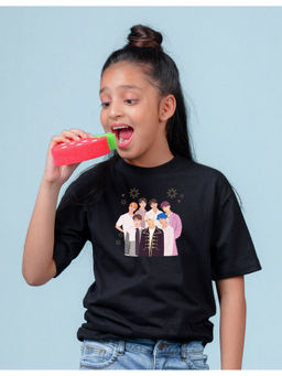 Nusyl - Girls Black Printed Oversized T-Shirt