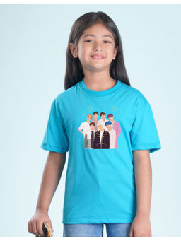 Nusyl - Girls Sky Blue Printed Oversized T-Shirt