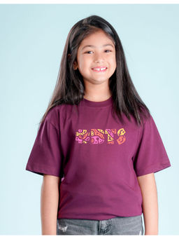 Nusyl - Girls Dark Purple Printed Oversized T-Shirt