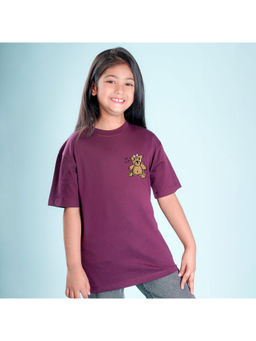 Nusyl - Girls Purple Solid Oversized T-Shirt