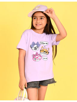 Nusyl - Girls Purple Graphic Oversized T-Shirt