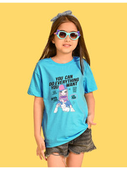 Nusyl - Girls Blue Graphic Oversized T-Shirt