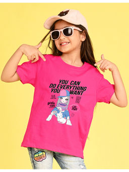 Nusyl - Girls Pink Graphic Oversized T-Shirt