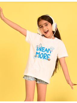 Nusyl - Girls White Typography Oversized T-Shirt