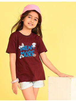 Nusyl - Girls Wine Typography Oversized T-Shirt