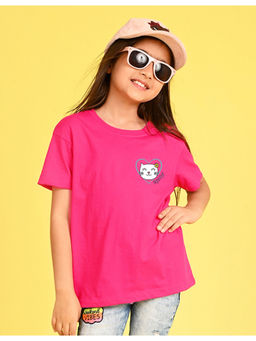 Nusyl - Girls Pink Solid Cotton Half Sleeve Oversized T-Shirt