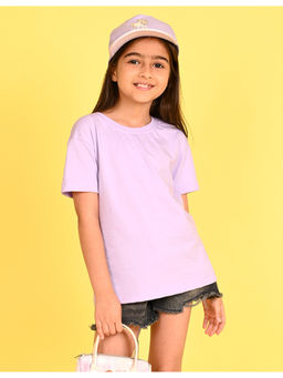 Nusyl - Girls Purple Graphic Cotton Oversized T-Shirt