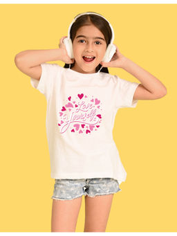 Nusyl - Girls White Love Yourself Text Cotton Oversized T-Shirt