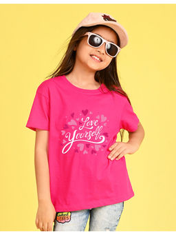 Nusyl - Girls Pink Love Yourself Text Cotton Oversized T-Shirt