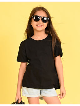 Nusyl - Girls Black Printed Cotton Oversized T-Shirt